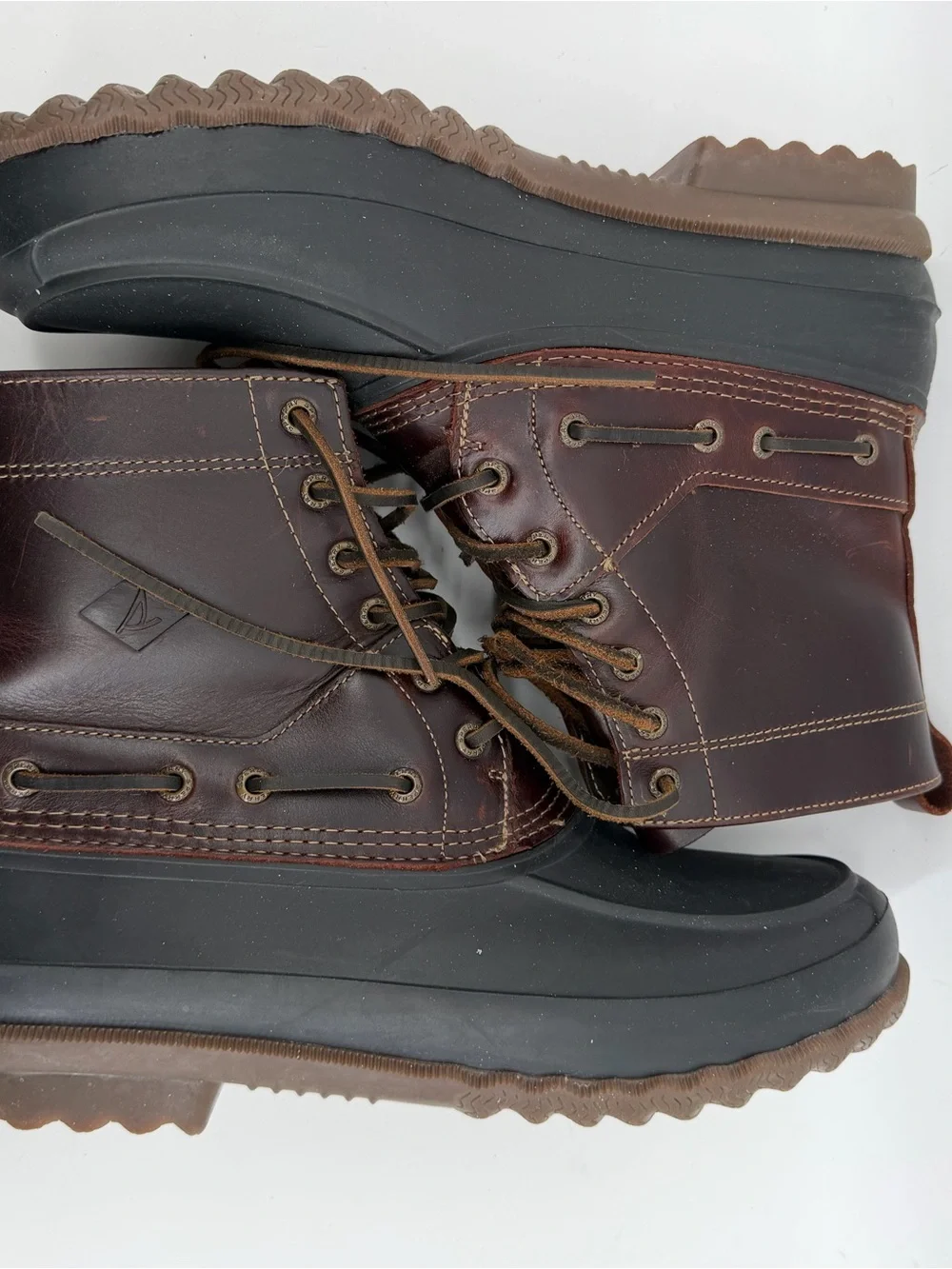 Sperry Brown Leather and Black Rubber Lace-Up Duck Boots